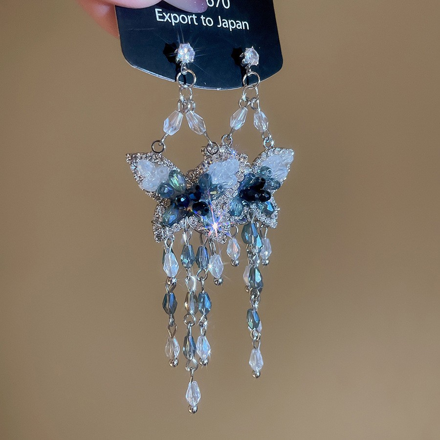 Aguja de plata con diamantes de cristal pendientes de bordilla estilo nacional pendientes de temperamento pequeño ligero lujo de alta calidad industria pesada exageración pendientes