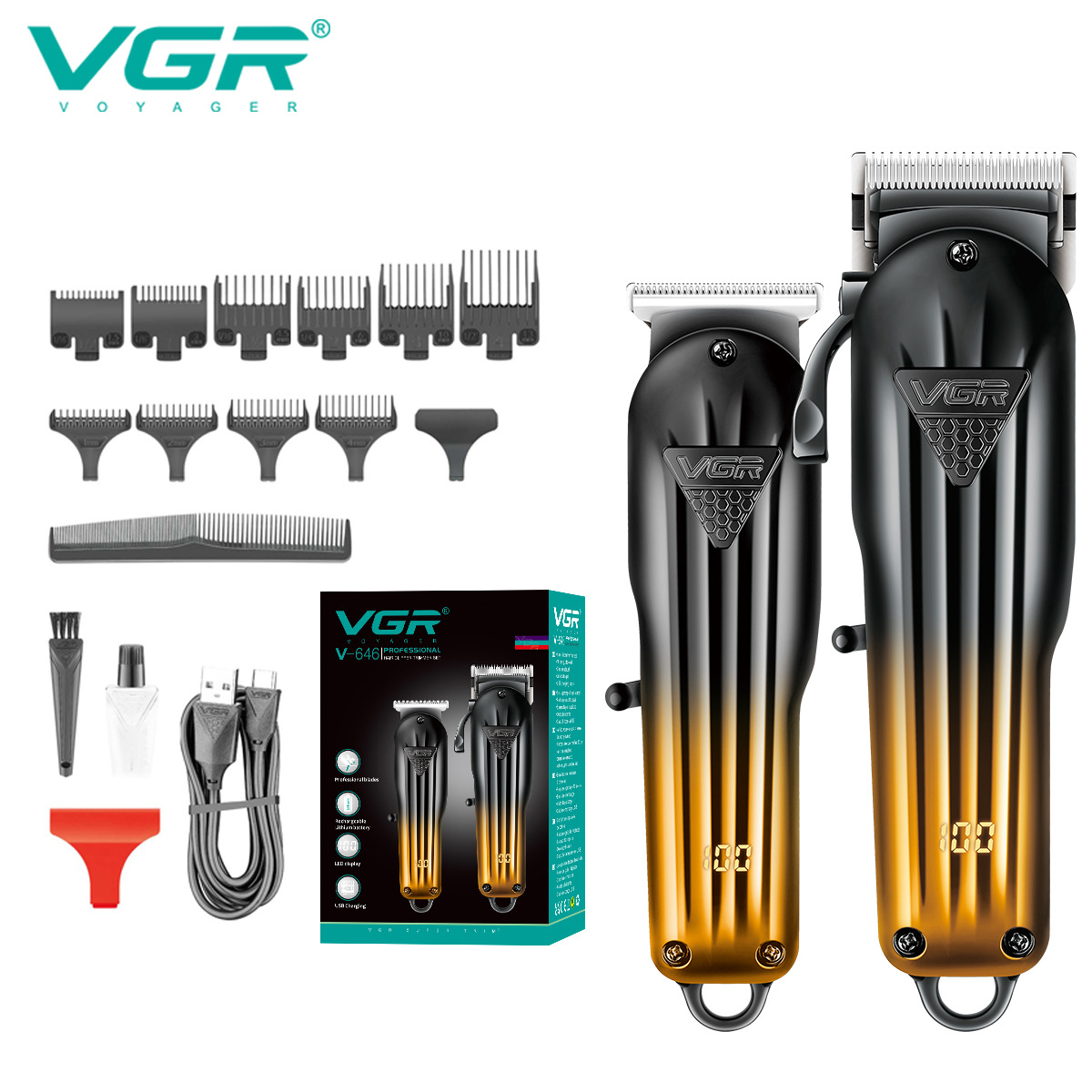 Set tagliacapelli da uomo VGR646 con display digitale, ricaricabile e funzione di incisione dedicata._voghion.com