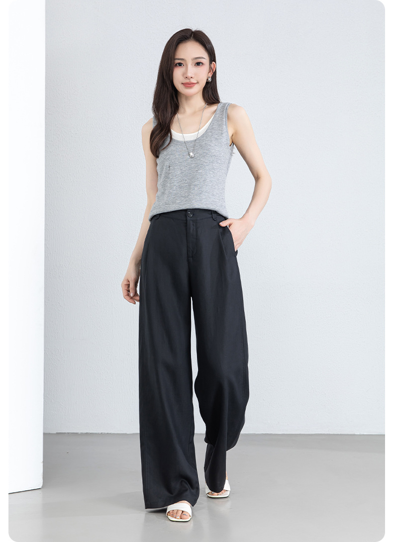 Quần culottes nữ ống rộng vải linen phối lyocell dáng suông rủ nhẹ — Màu sắc chi tiết 25