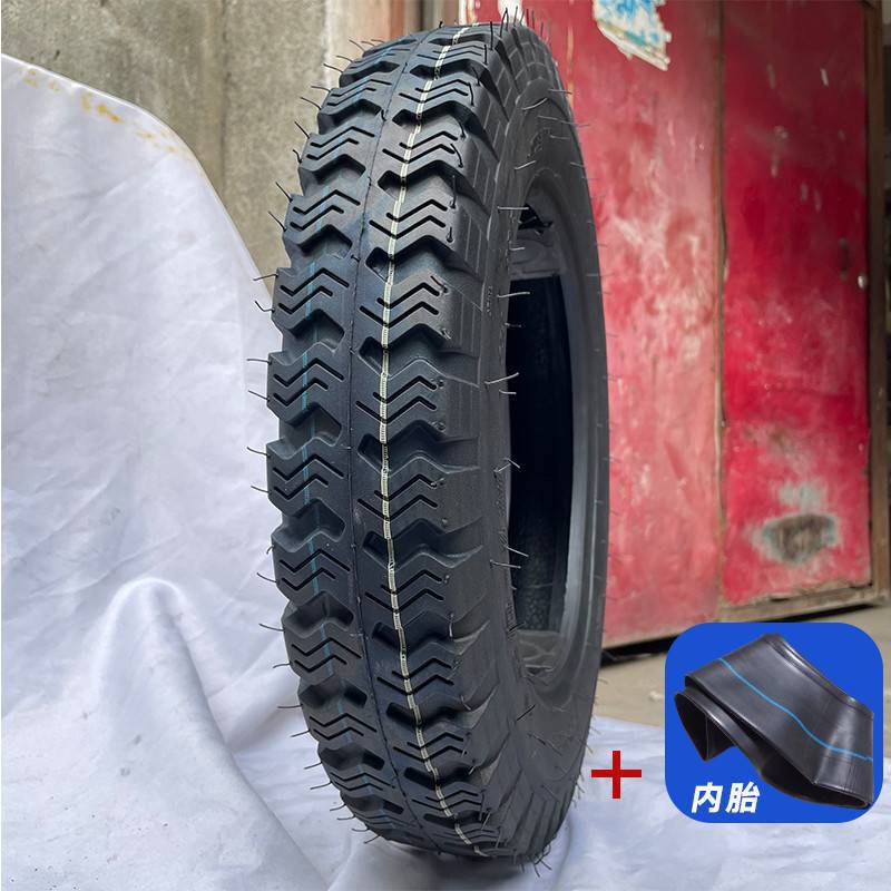 외부 타이어 + 내부 튜브 [오프라인 및 크랙은 반품 및 교환 가능] - 4.00-12 두꺼운 하중 8겹 패턴 818