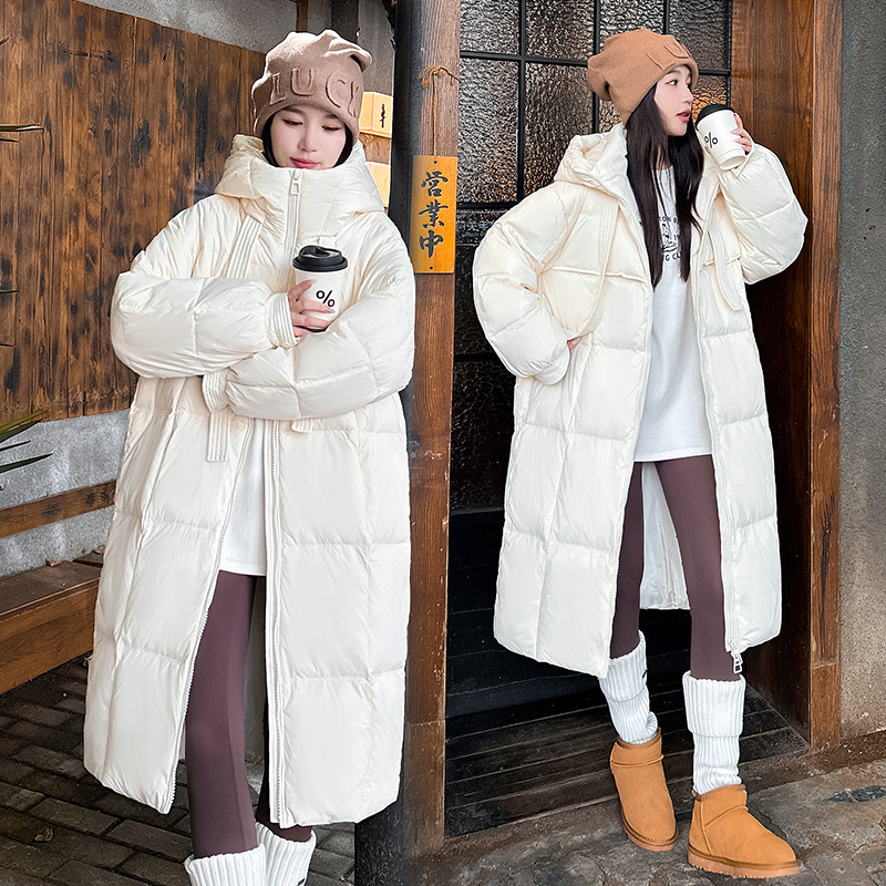 2024 invierno nuevo estilo coreano de moda suelta ropa de algodón de pluma para mujeres sobre la rodilla larga con capuzas gruesa chaqueta de algodón de mujer image 4