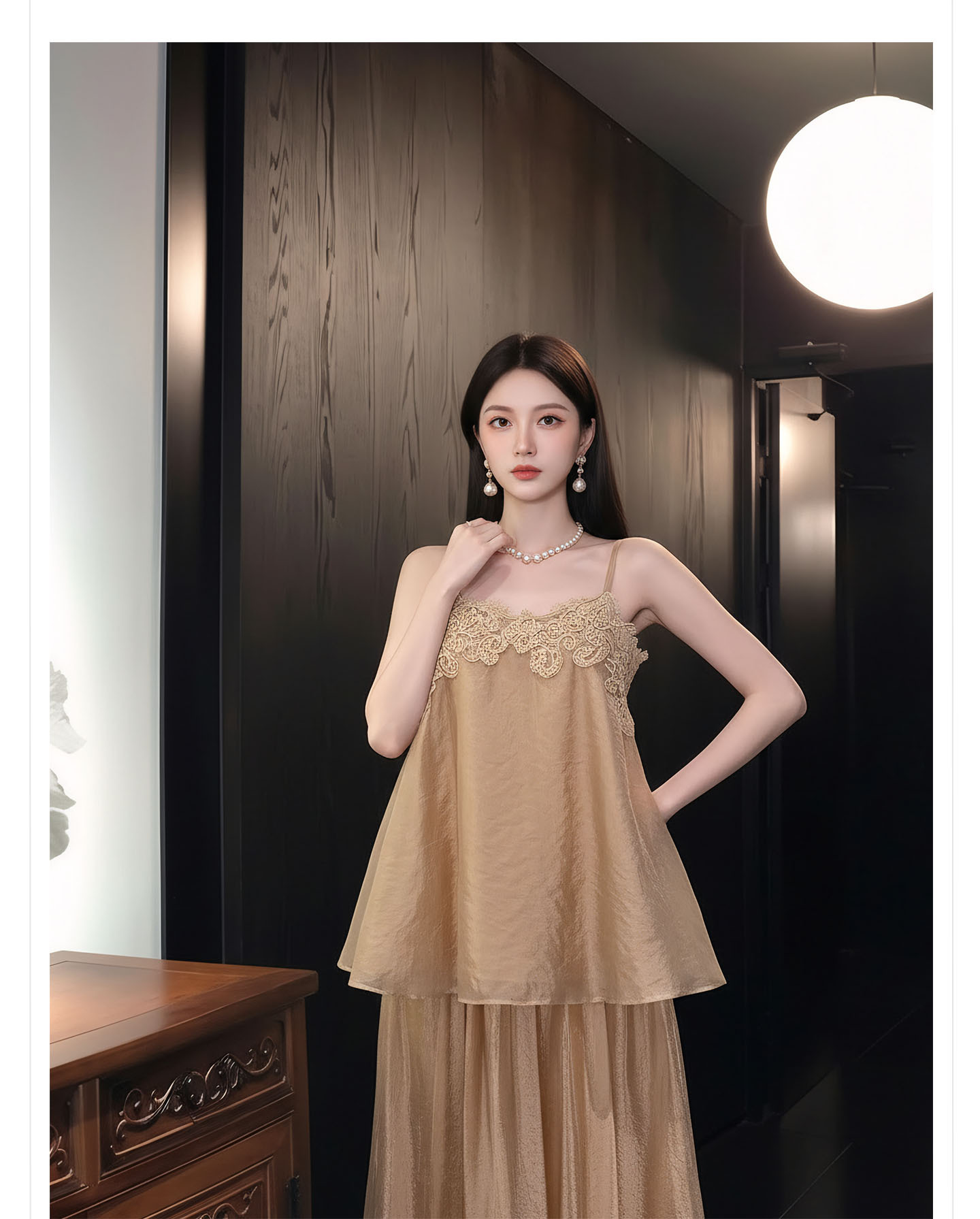Bộ váy đầm maxi nữ thắt eo phong cách tân cổ điển Trung Hoa sang trọng — nửa váy, Trang chủ chi tiết 2