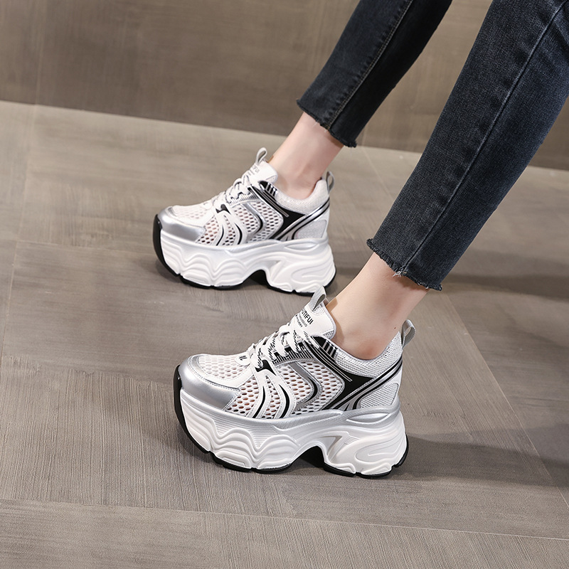 Giày sneaker chunky nữ đế dày tăng chiều cao lưới thoáng khí — Màu mơ