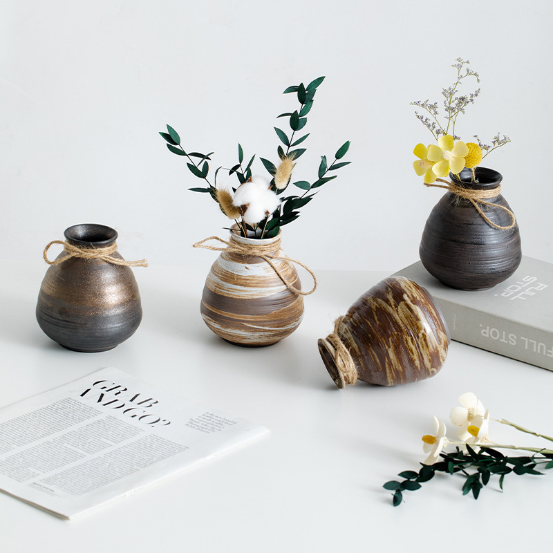 Shumen Wabi-Sabi Style Vintage Distressed Ceramic Small Vase for Decorative Dried Flowers & Hydroponic Arrangements—Perfect for Living Room, Dining Table, or as a Stylish Flower Display Pot