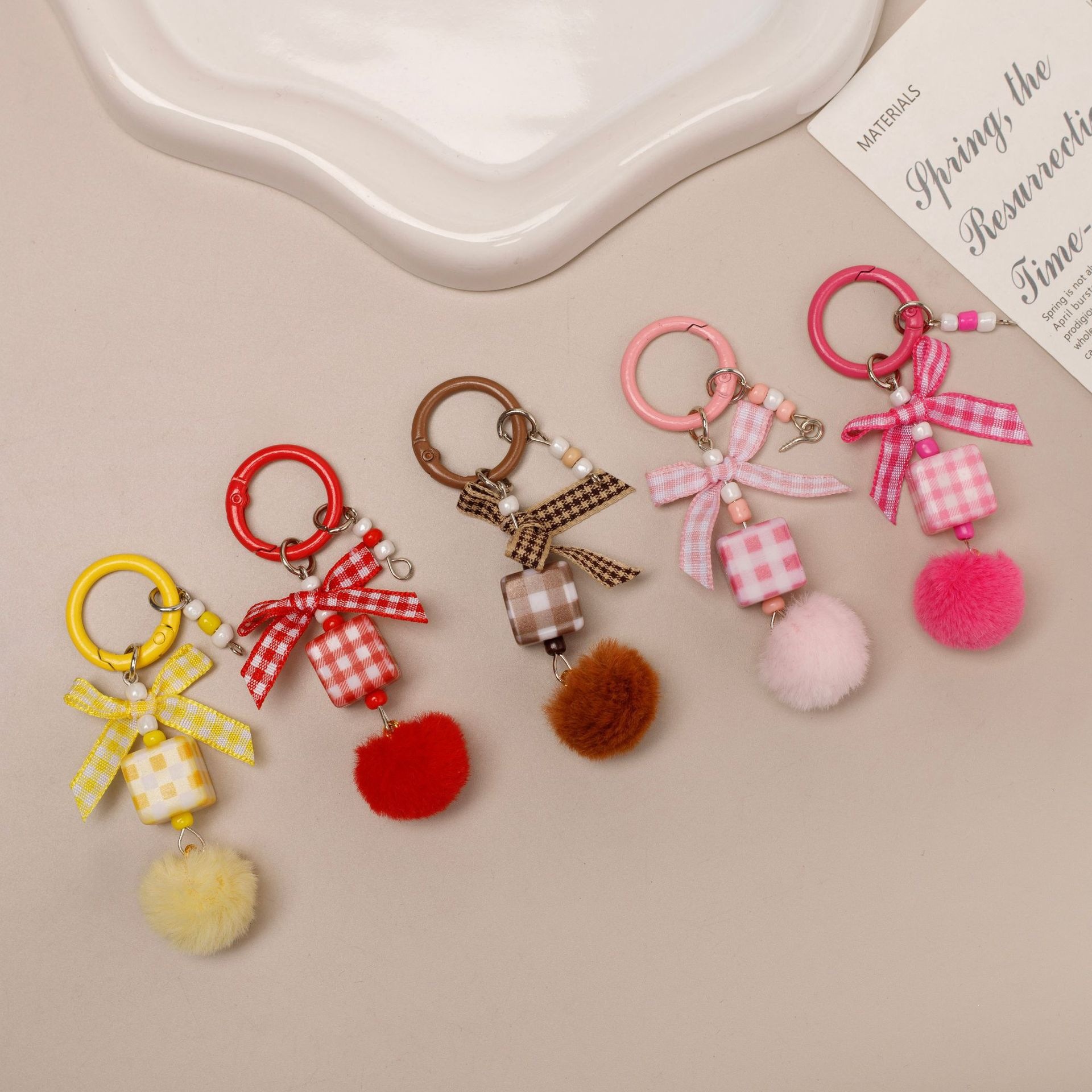 Dopamine-Themed Fleece Hat Cartoon Pendant Bag Cute Doll Girl Keychain Student Accessory Gift
