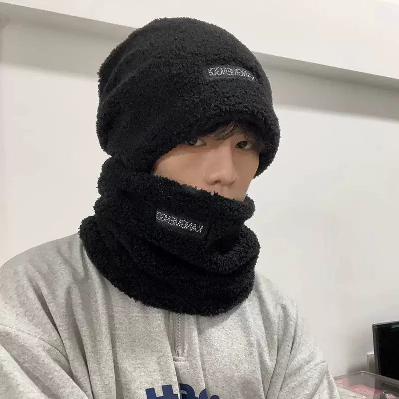 冬季加厚骑行帽男保暖护颈围脖毛绒帽加绒防寒骑车防风宽松帽子