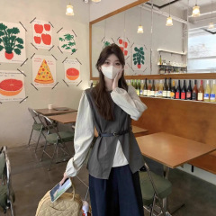 设计感不规则开叉叠穿坎肩马甲长袖衬衫2025女秋季新款时尚套装潮