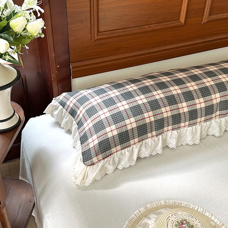 Algodón de doble hilo doble larga funda de almohada de 1.5m todo el algodón funda de almohada estilo coreano pareja alargada funda de almohada interior image 4