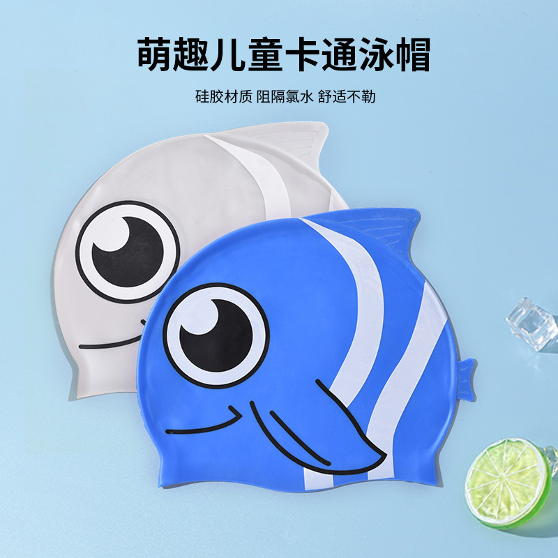 Sombreros de baño para niños, niños y niñas impresión encantadora pez dorado profesional de silicona cabello largo impermeable no estrangulación sombrero de baño de silicona elástico