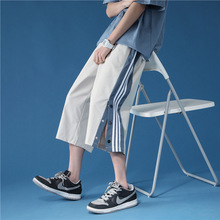 夏季男士薄款休闲裤ins潮流短裤七分裤港风马裤潮牌百搭排扣裤子
