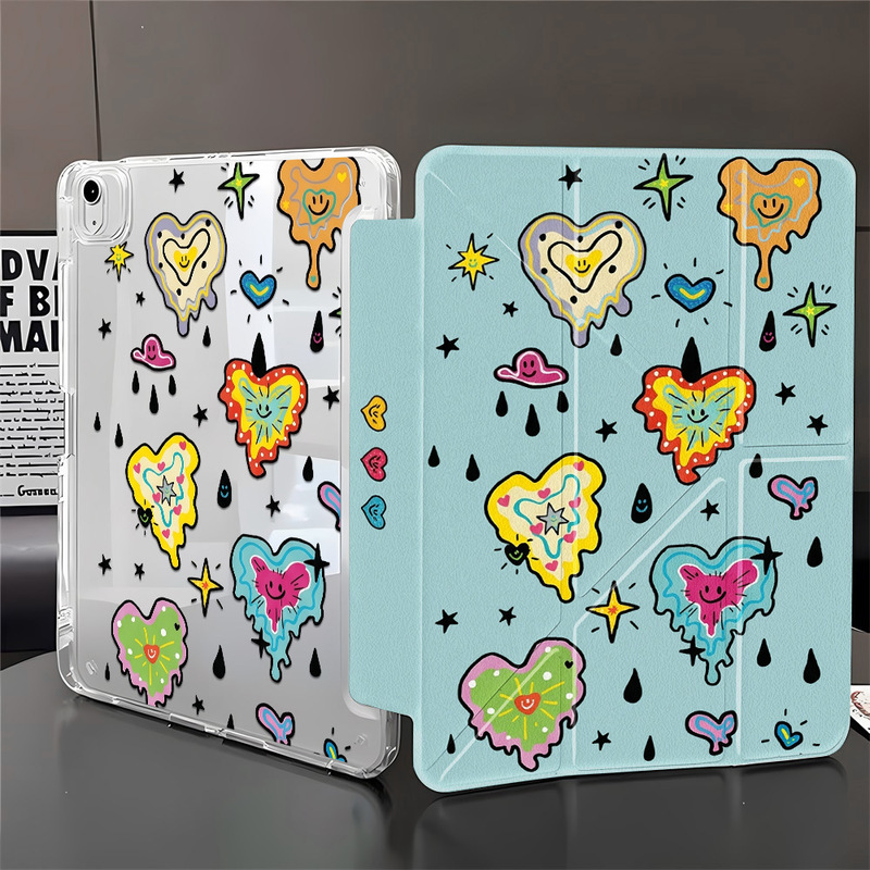 Graffiti Love Heart Y-Fold Edge Sticker Tablet Protective Case Suitable for iPad 11inch Transparent iPad Pro 13 with Pen Slot