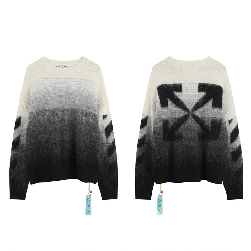 25Ss Trendy Brand Autumn and Winter New Cross-Border Ow Gradient Arrow Colorful Mohair Knitted Sweater Dropshipping Wholesale 25Ss Trendy Brand Autumn and Winter New Cross-Border Ow Gradient Arrow Colorful Mohair Knitted Sweater Dropshipping Wholesale