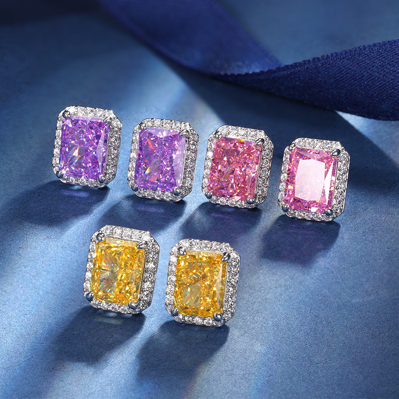 Otoño e invierno nuevo estilo zhuang sheng joyas diamante de alto carbono hielo flor corte cobre con incrustaciones de diamante cuadrado nicho espárragos piedra principal 7*9