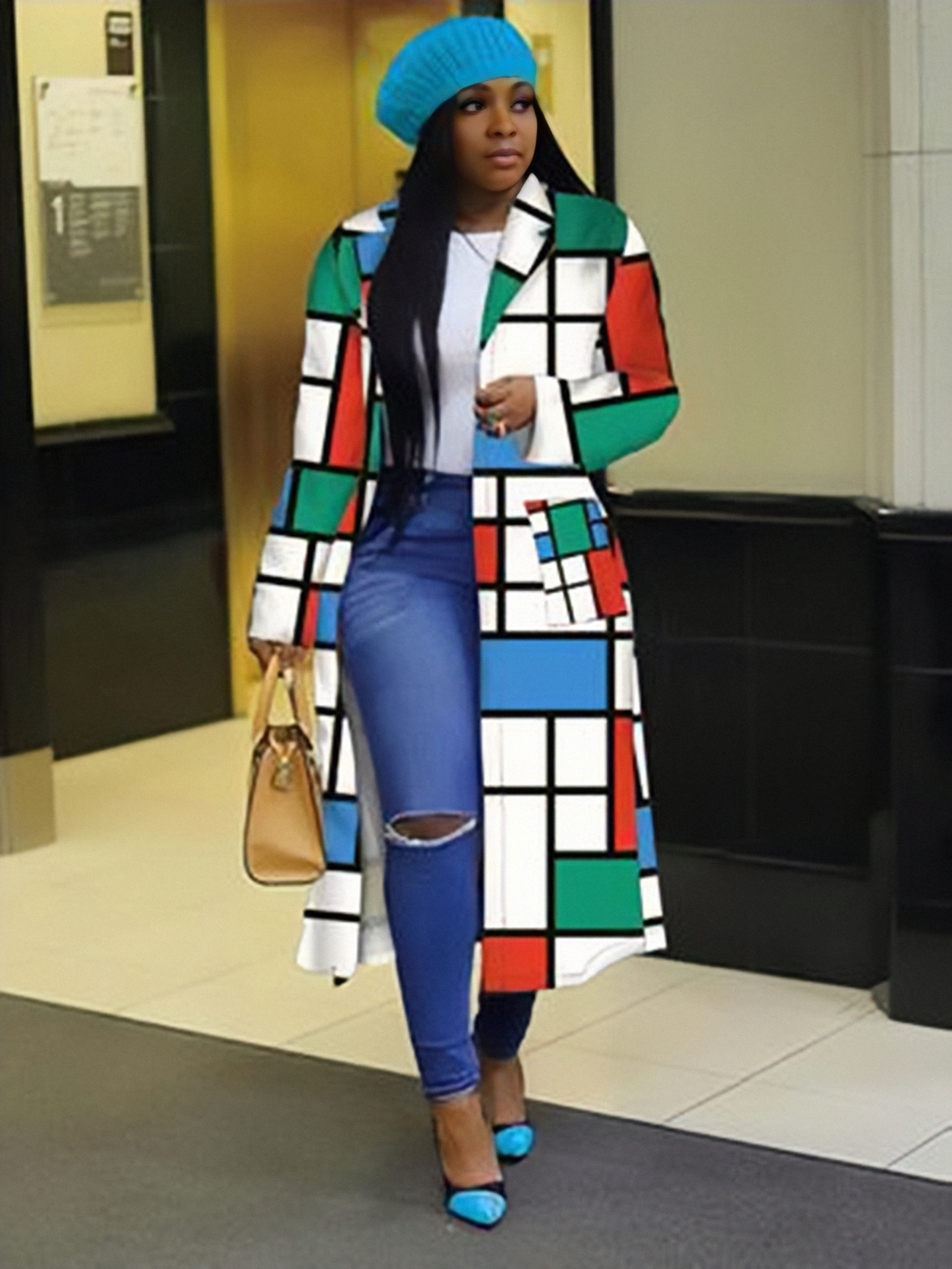 Women's Coat Autumn Winter Plaid Double Breasted Lapel Windbreaker_voghion.com