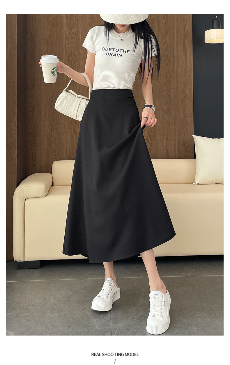 Chân váy chữ A nữ cạp cao dáng dài, thiết kế xếp ly mềm mại, hiệu ứng thon gọn — màu đen chi tiết 14