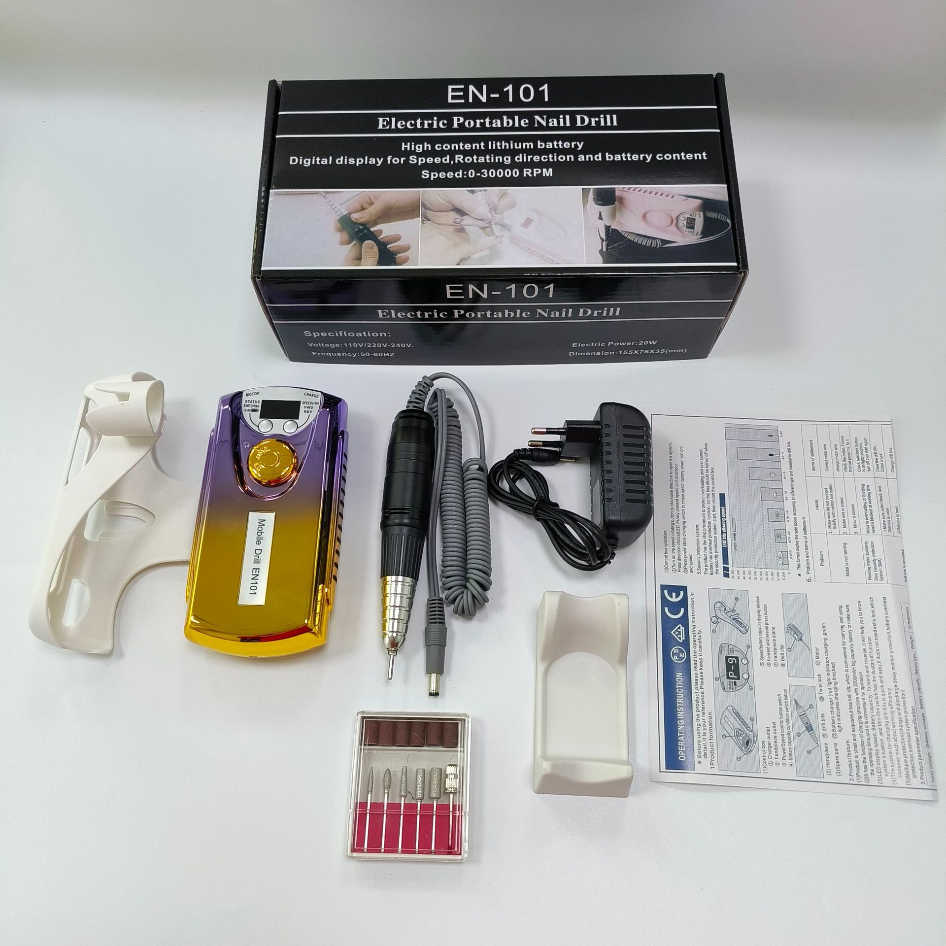 Máquina Eléctrica de Uñas con Gradiente de Color EN101 para Remover Uñas y Cutículas, Set Portátil Recargable