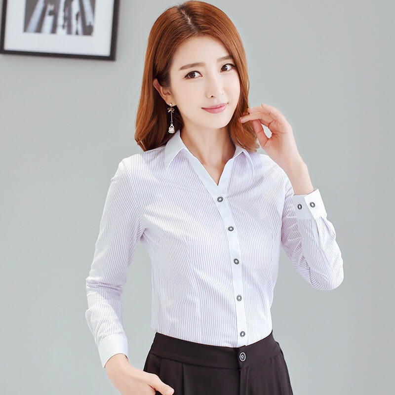 Striped Shirt with Horse Hoof Sleeves, Thick Striped Long-Sleeved Women's Business Striped Shirt, Bank Sales Real Estate Interview Shirt for Women Striped Shirt with Horse Hoof Sleeves, Thick Striped Long-Sleeved Women's Business Striped Shirt, Bank Sales Real Estate Interview Shirt for Women