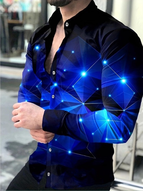 2025新款跨境外贸男士3d数码印花衬衣长袖碎花长袖衬衫|undefined
