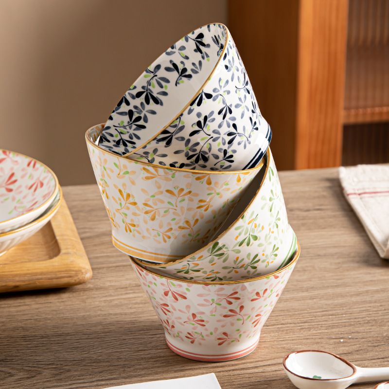 Estilo japonés Xiaoqing New Beauty Home Cerámica Cuenco de 5 pulgadas Cuenco de cerámica Cuenco de arroz esmaltado Cuenco de cerámica Vajilla de cerámica