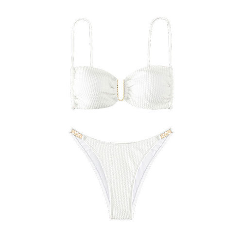 2024 European and American Solid Color Bustier Beach Bikini Alipay Triangle Separating Hot Spring Swimsuit Women's Style