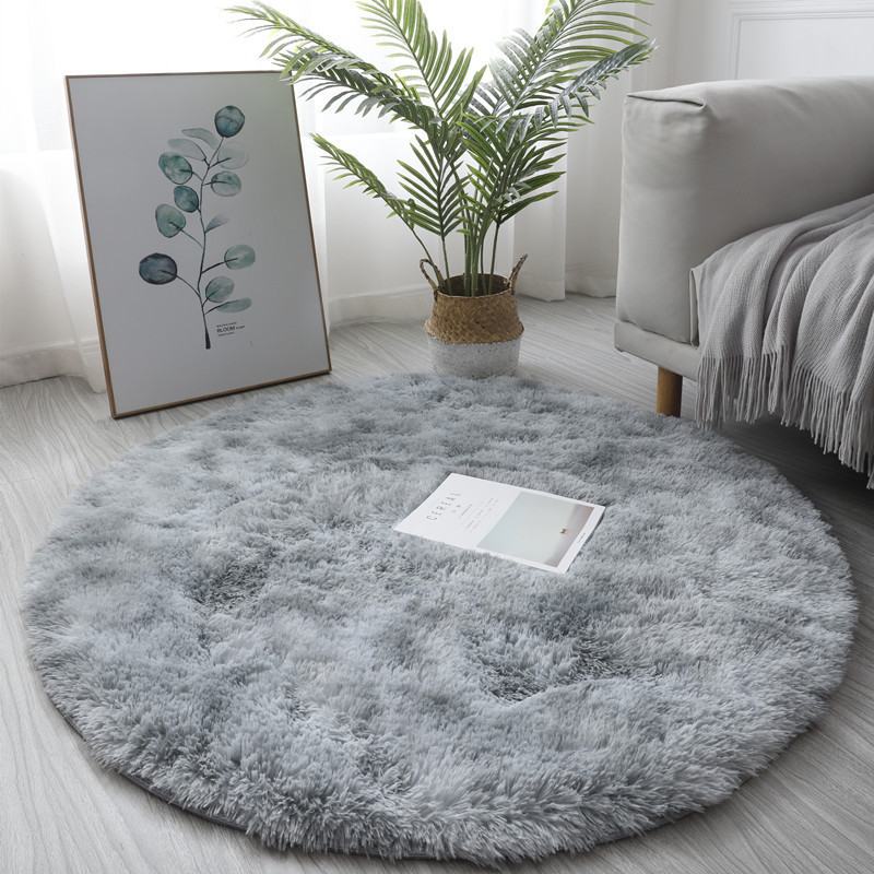 Silk Wool Carpet Tie-Dye Long Hair Thickened Round Carpet Home Coffee Table Mat Round Table Mat Living Room Hanging Basket Plush Carpet