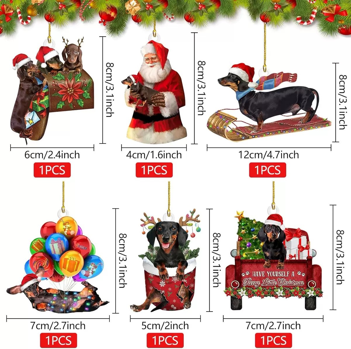 Nuevos productos transfronterizos Navidad serie de perros salchicha decoraciones del árbol de Navidad mochila de automóviles colgantes decoraciones para el hogar