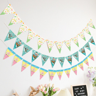 Cross-border Amazon Unicorn Birthday Pirate Birthday Flag Pull Birthday Triangle Party Decorative Banner Pull Flag
