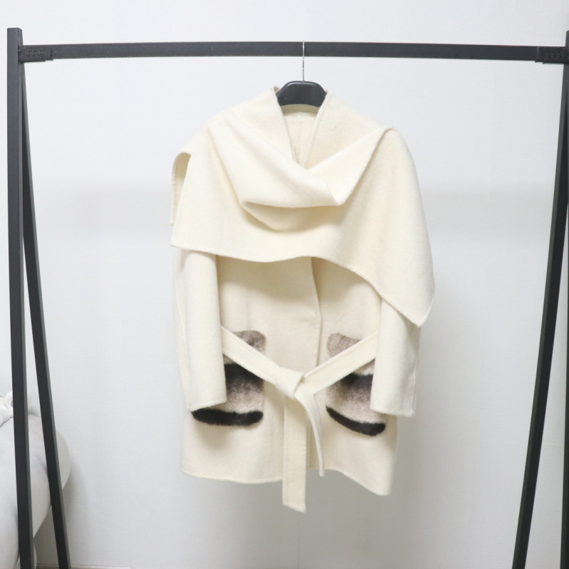 High-end navy collar drop-shoulder double-sided wool coat, mid-length 2026 new model double-sided wool coat for women