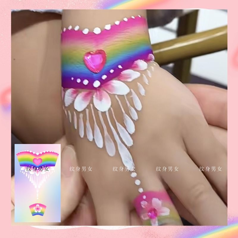 [Rainbow Flower Princess Bracelet] Children's Cute Arm Painted Tattoo Sticker Colorful Forehead Cartoon Face Sticker