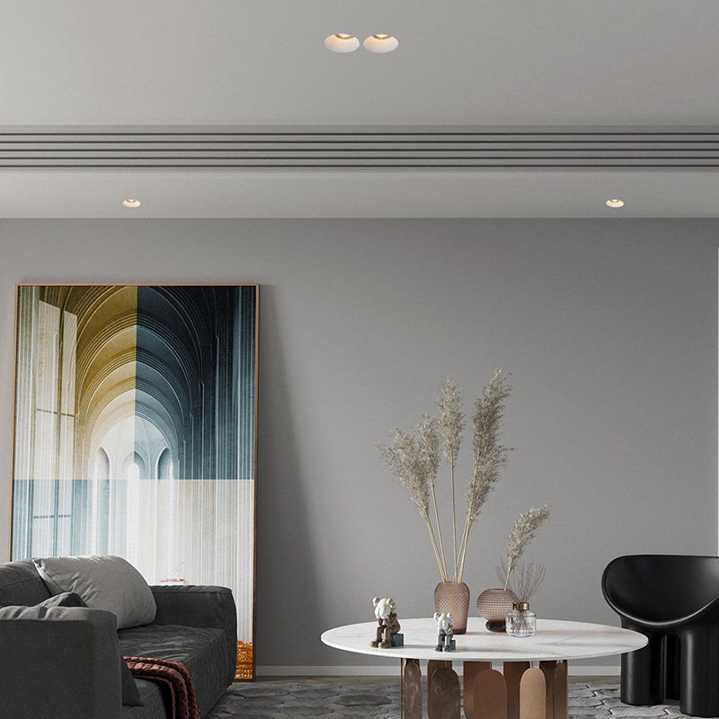 Borderless gypsum pendant light with embedded installation for home, suitable for living room and corridor, round shape, COB dual-head smart spot light