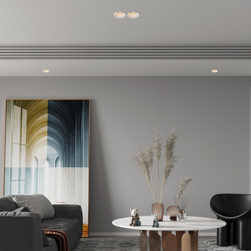 Borderless gypsum pendant light with embedded installation for home, suitable for living room and corridor, round shape, COB dual-head smart spot light