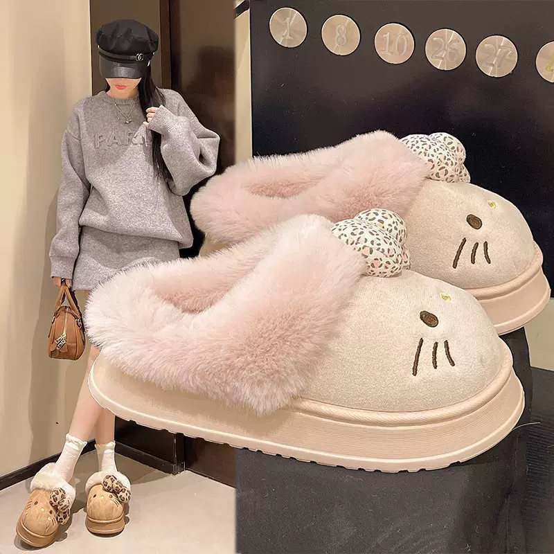 新款猫毛绒EVA室内棉拖鞋卡通居家保暖闺蜜女款宿舍加厚鞋KT棕色