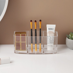 Factory Supply Transparent Three-Compartment Makeup Brush Storage Box Desk Fashion Minimalist Brush and Eyebrow Pen Divided Box