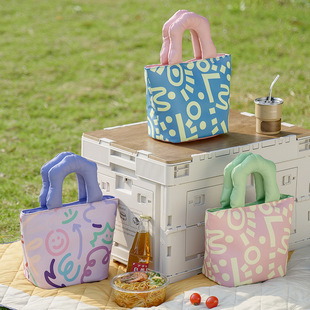 Graffiti Lunch Box Bag for Office Workers to Bring Rice, Insulated Lunch Bag, Thickened Aluminum Foil Primary School Student Meal Bag, Picnic Bag