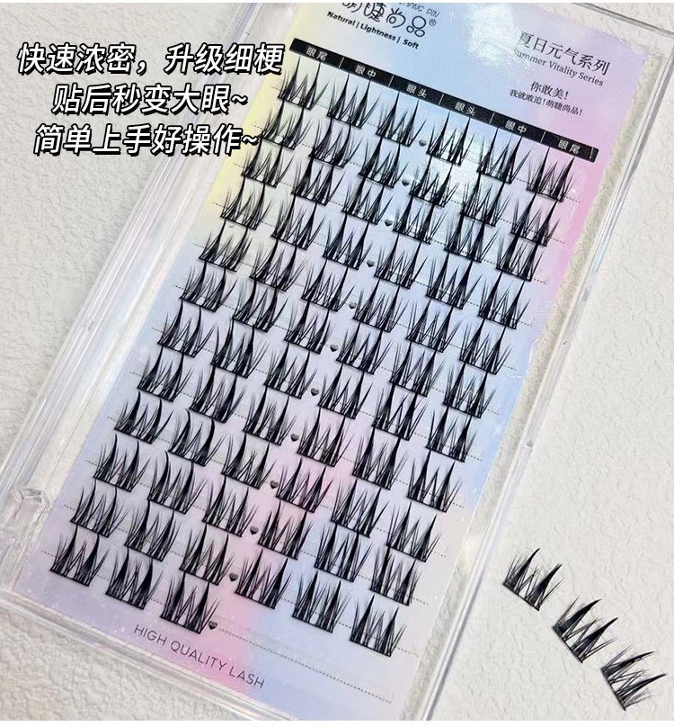 Mengjie Shangpin Double-pointed wheat ear False eyelashes: A Lazy person's trilogy. Single cluster comic segmented natural fine stem eyelashes details Picture