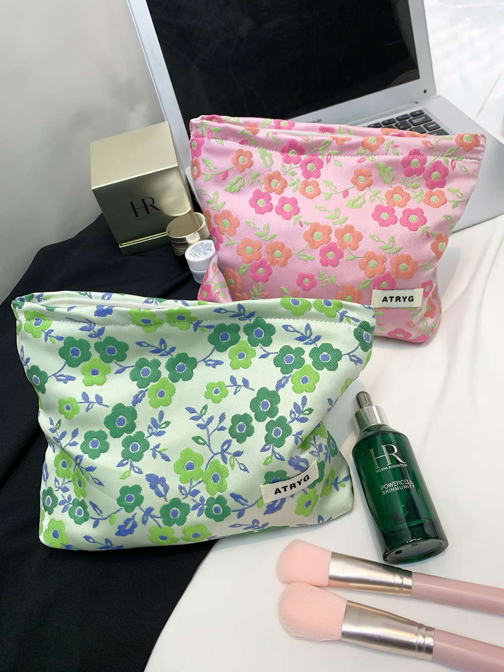 Bolsa de maquillaje de alta calidad Jacquard mano bolsa de maquillaje de gran capacidad para mujeres maquillaje viaje bolsa de almacenamiento