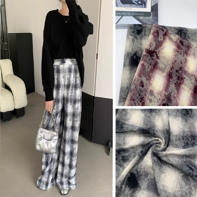 扎染渐变格子布 全棉磨毛衬衫格子面料 双面磨毛印花外套格子布