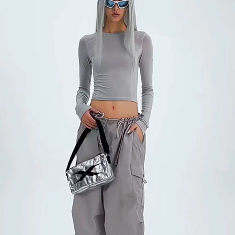 Smkkx Extreme Sports Skin Top Fashion Cross Flower Badge Ultra-Thin Long-Sleeve T-Shirt Slim Fit Versatile Base Shirt