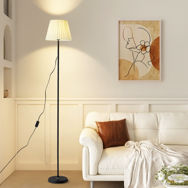 Floor Lamp, Modern LED 12W, Remote & Dimming Options, White/Black Pole with Beige/White Shade