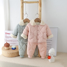 秋冬季婴儿两件套衣服男女宝宝休闲宽松两件式薄棉加绒发热衣裤棉