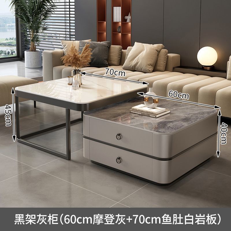 Mesa de centro de pizarra de roca, mesa de centro simple moderna de lujo ligero, sala de estar, hogar, apartamento pequeño, balcón, mesa auxiliar cuadrada italiana