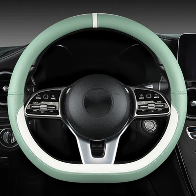 Cross-border Panapi car steering: Steering wheel cover - d-shaped-macaron-green-and-white-plastic-ring-38cm