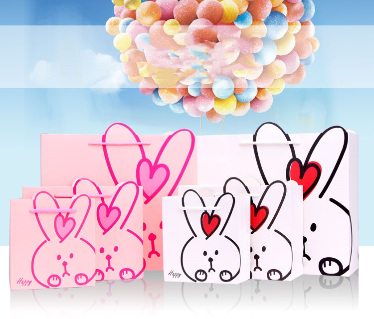卡通儿童礼品手提包装袋创意生日可爱兔子节日送礼提绳纸袋大小号