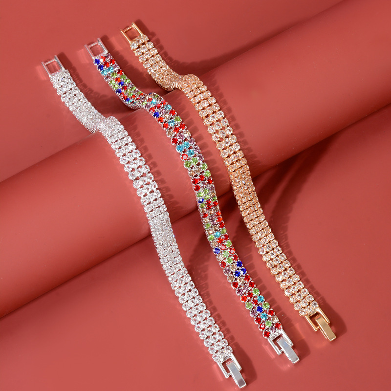 Cross-Border Korean Style Color Rhinestone Bracelet for Women, Simple and Versatile Daily Banquet Jewelry, Loose Diamond Jewelry, New Style