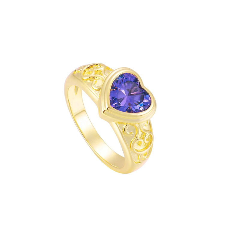 1 Piece Quantity Wholesale Jewelry Retro Heart Shape 304 Stainless Steel Zircon 18K Gold Plated Rings