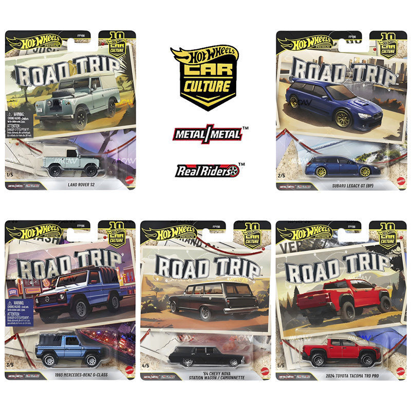 Hot Wheels Car Culture Fpy86 Road Trip Set Land Rover Mercedes-Benz Subaru Iron Base Rubber Tire Car Model