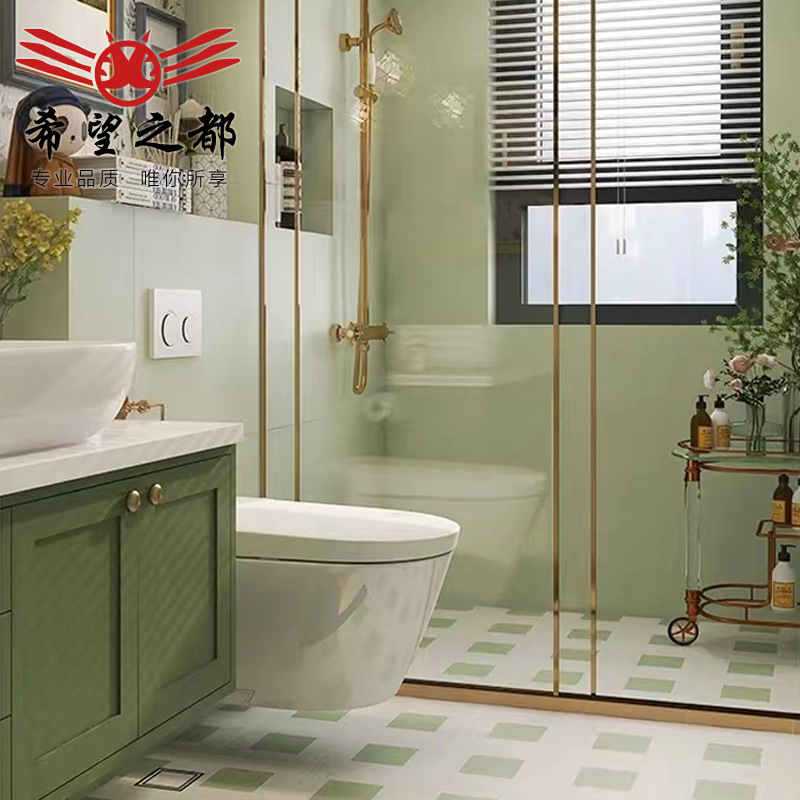 牛油果绿卫生间瓷砖300x600法式复古花砖浴室厨房墙砖厕所地砖