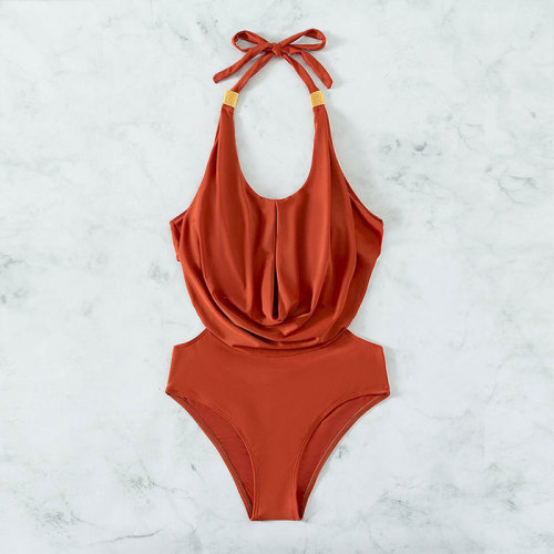 2024外贸比基尼连体泳衣亚马逊性感挂脖系带连体沙滩泳装女批发