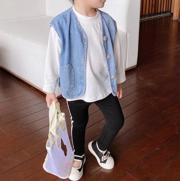 Chaleco de mezclilla para niños, chaleco del tesoro femenino, primavera y otoño 2025, nuevo estilo, chaleco de todo fósforo del tesoro masculino, chaqueta casual para niñas