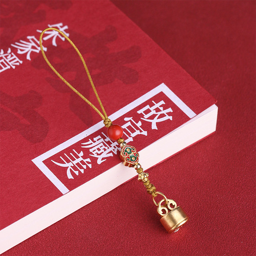 Ancient Gold Sand Copper Filigree Enamel Small Abacus Wealth-Awakening Lion Fu Character Seal Creative Traditional Style Phone/Bag Pendant